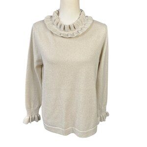 Tuckernuck Ivory Shimmer Ruffle Hem Wool Cashmere Blend Sweater Size Medium